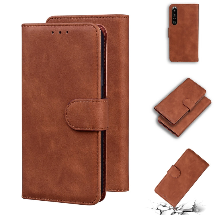 For Sony Xperia 1 III Skin Feel Pure Color Flip Leather Phone Case