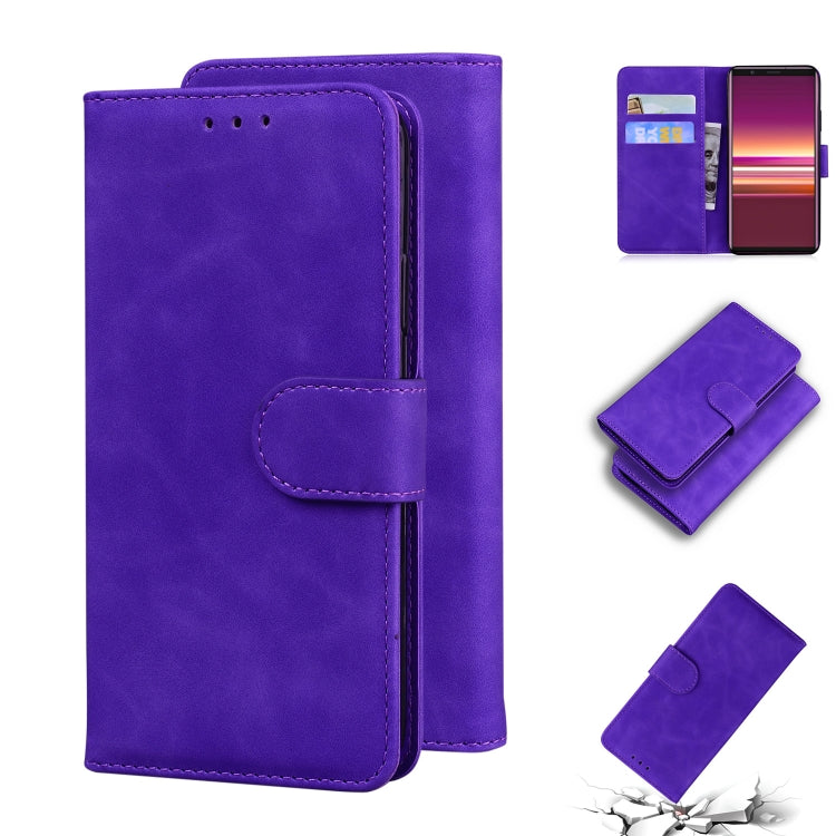 For Sony Xperia 5 Skin Feel Pure Color Flip Leather Phone Case