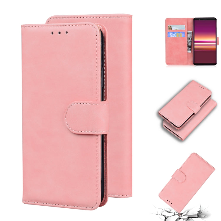 For Sony Xperia 5 Skin Feel Pure Color Flip Leather Phone Case