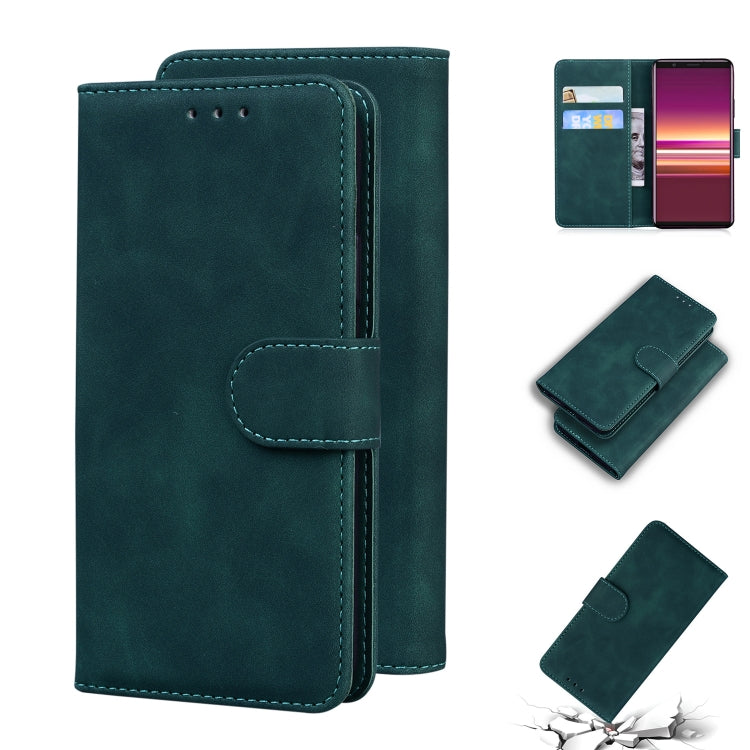 For Sony Xperia 5 Skin Feel Pure Color Flip Leather Phone Case