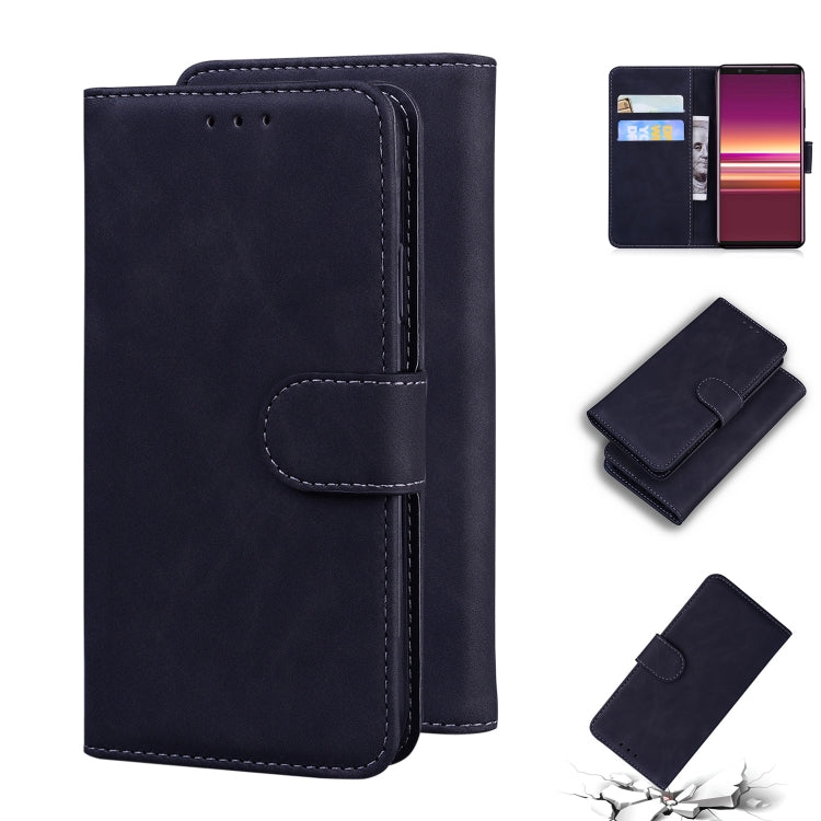 For Sony Xperia 5 Skin Feel Pure Color Flip Leather Phone Case