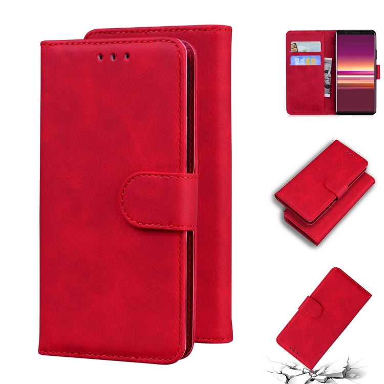 For Sony Xperia 5 Skin Feel Pure Color Flip Leather Phone Case