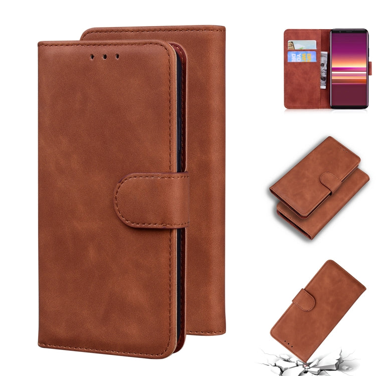 For Sony Xperia 5 Skin Feel Pure Color Flip Leather Phone Case
