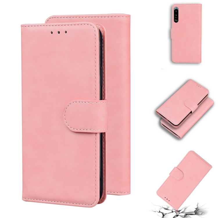 For Sony Xperia 5 III Skin Feel Pure Color Flip Leather Phone Case