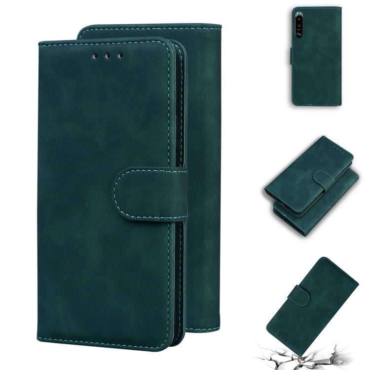 For Sony Xperia 5 III Skin Feel Pure Color Flip Leather Phone Case