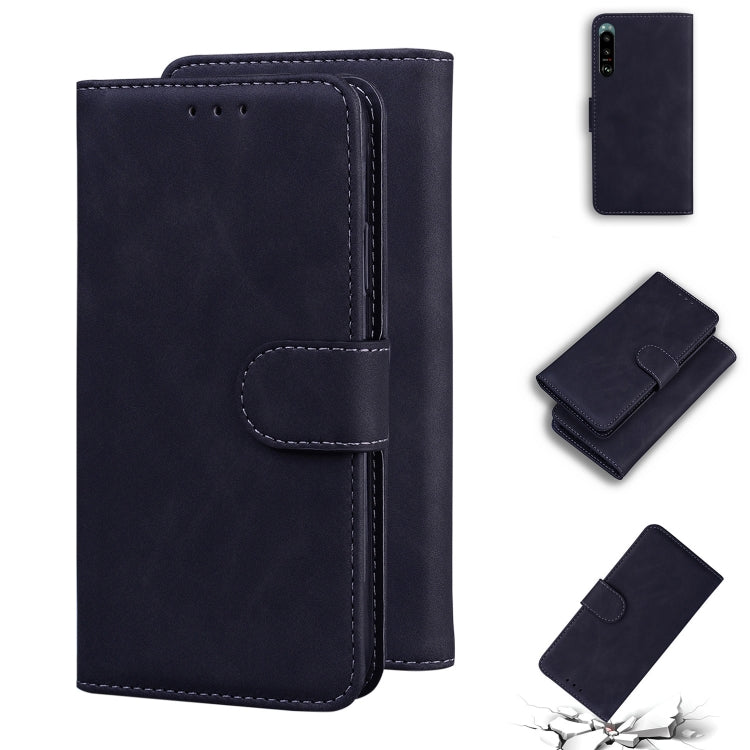 For Sony Xperia 5 III Skin Feel Pure Color Flip Leather Phone Case