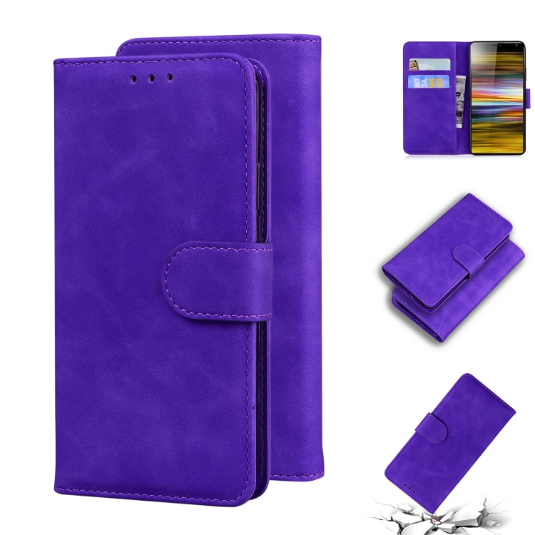 For Sony Xperia 10 Skin Feel Pure Color Flip Leather Phone Case