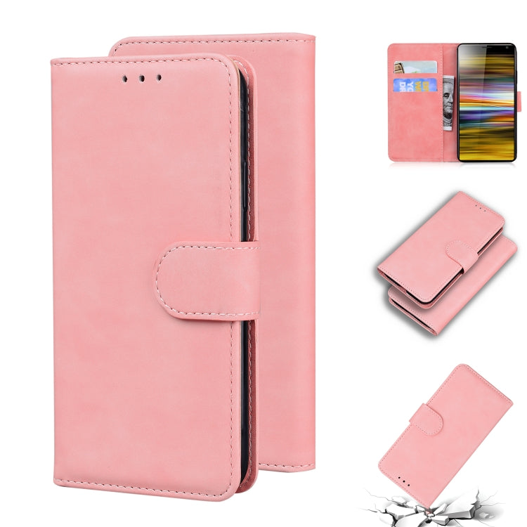 For Sony Xperia 10 Skin Feel Pure Color Flip Leather Phone Case