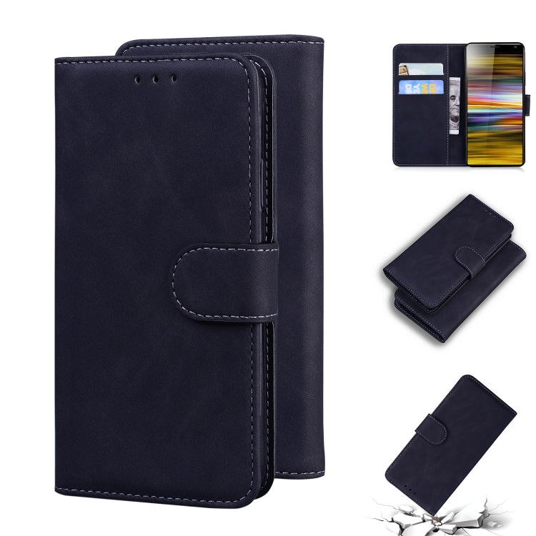 For Sony Xperia 10 Skin Feel Pure Color Flip Leather Phone Case