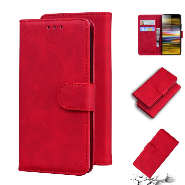 For Sony Xperia 10 Skin Feel Pure Color Flip Leather Phone Case