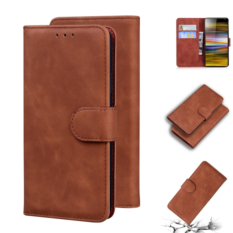 For Sony Xperia 10 Skin Feel Pure Color Flip Leather Phone Case