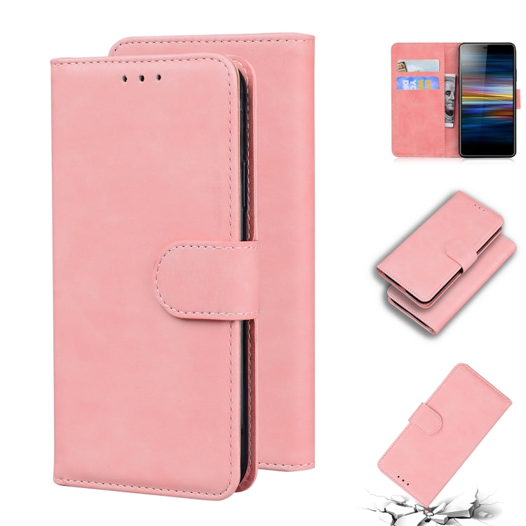 For Sony Xperia L3 Skin Feel Pure Color Flip Leather Phone Case