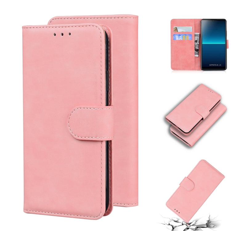 For Sony Xperia L4 Skin Feel Pure Color Flip Leather Phone Case