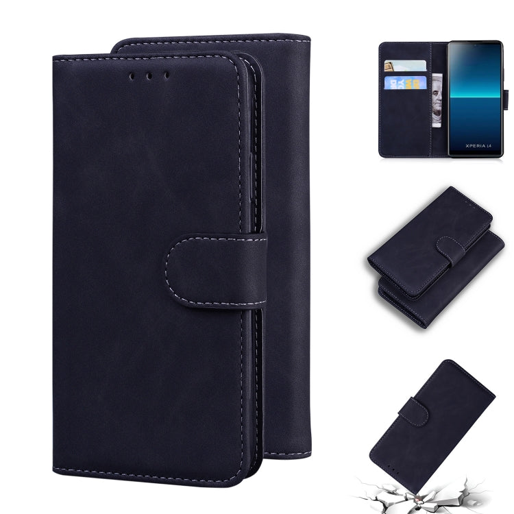 For Sony Xperia L4 Skin Feel Pure Color Flip Leather Phone Case