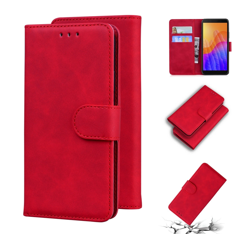 For Huawei Y5p Skin Feel Pure Color Flip Leather Phone Case