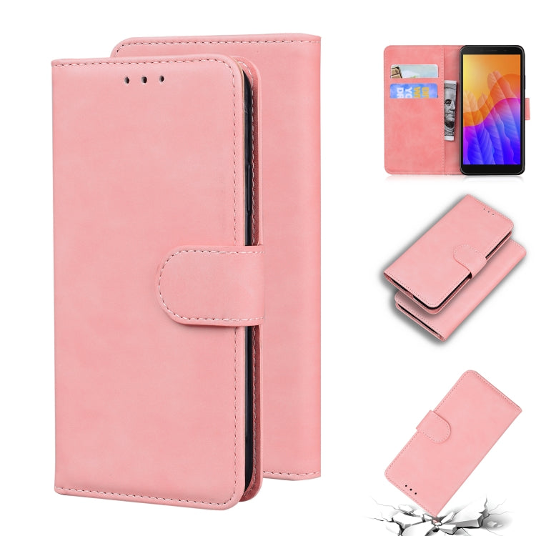 For Huawei Y5p Skin Feel Pure Color Flip Leather Phone Case