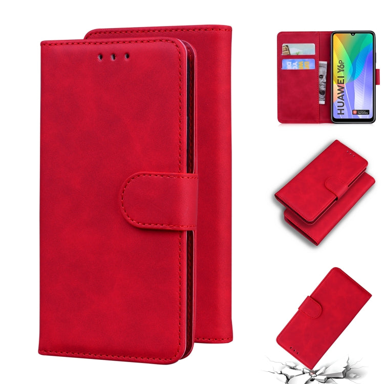For Huawei Y6p Skin Feel Pure Color Flip Leather Phone Case