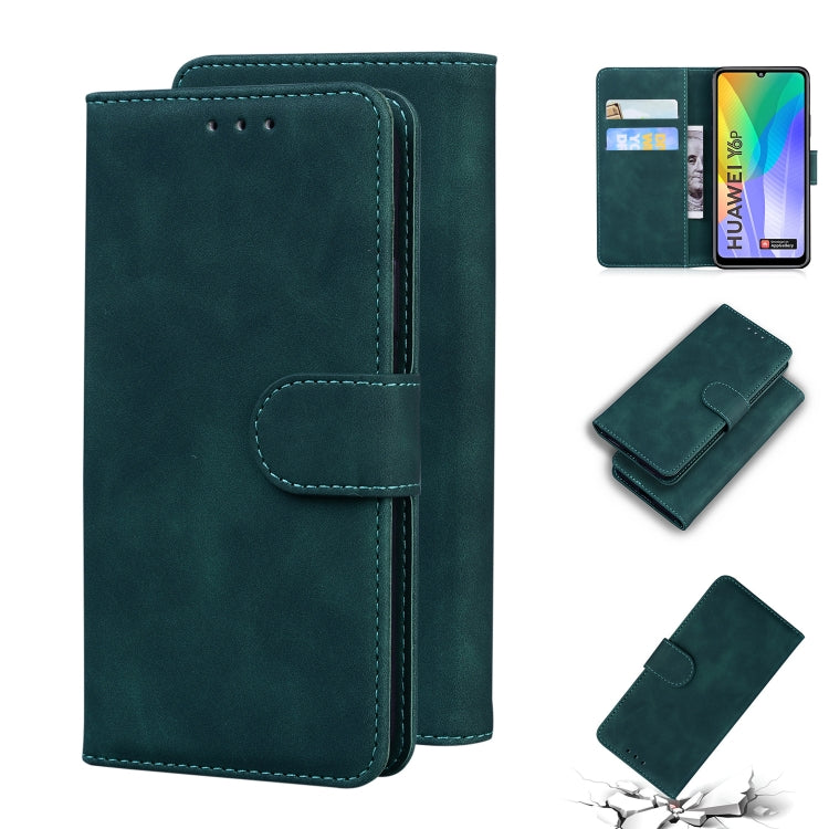 For Huawei Y6p Skin Feel Pure Color Flip Leather Phone Case