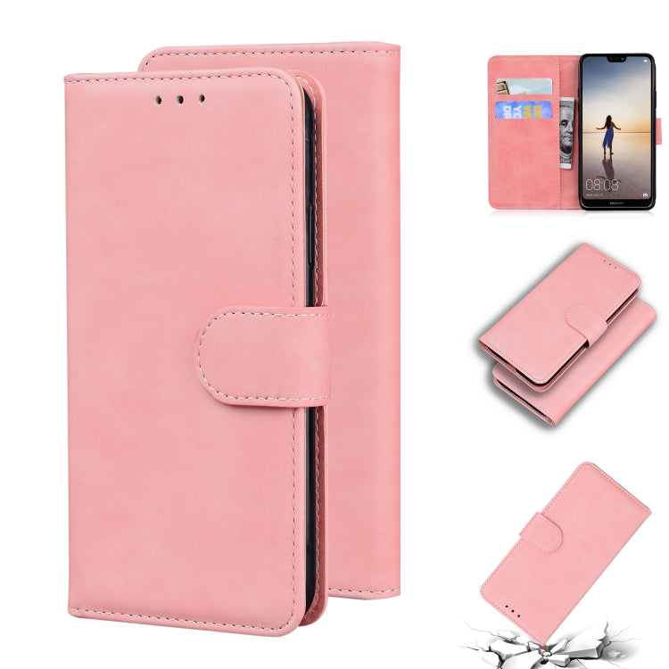 For Huawei P20 lite Skin Feel Pure Color Flip Leather Phone Case