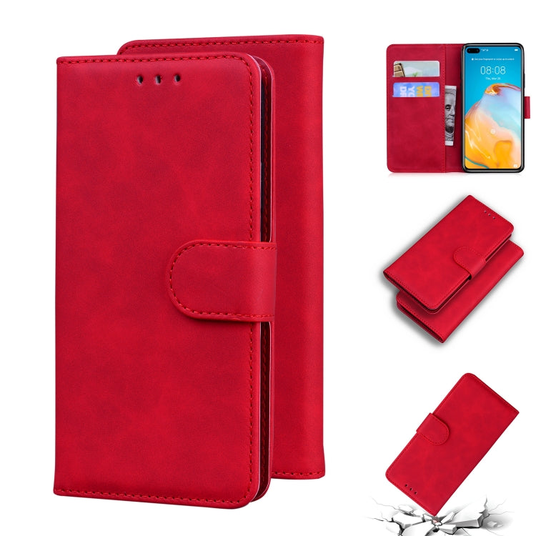 For Huawei P40 Skin Feel Pure Color Flip Leather Phone Case