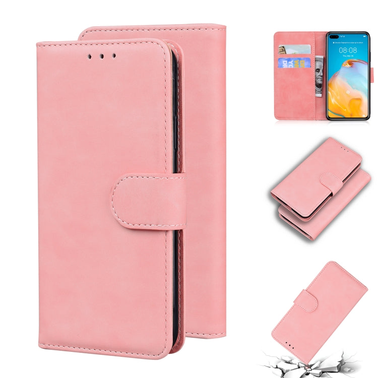 For Huawei P40 Skin Feel Pure Color Flip Leather Phone Case