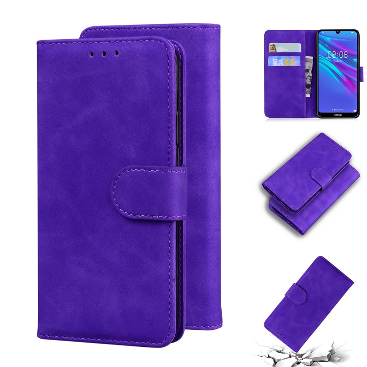 For Huawei Y6 2019 Skin Feel Pure Color Flip Leather Phone Case