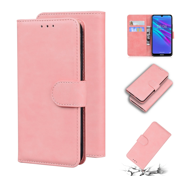 For Huawei Y6 2019 Skin Feel Pure Color Flip Leather Phone Case