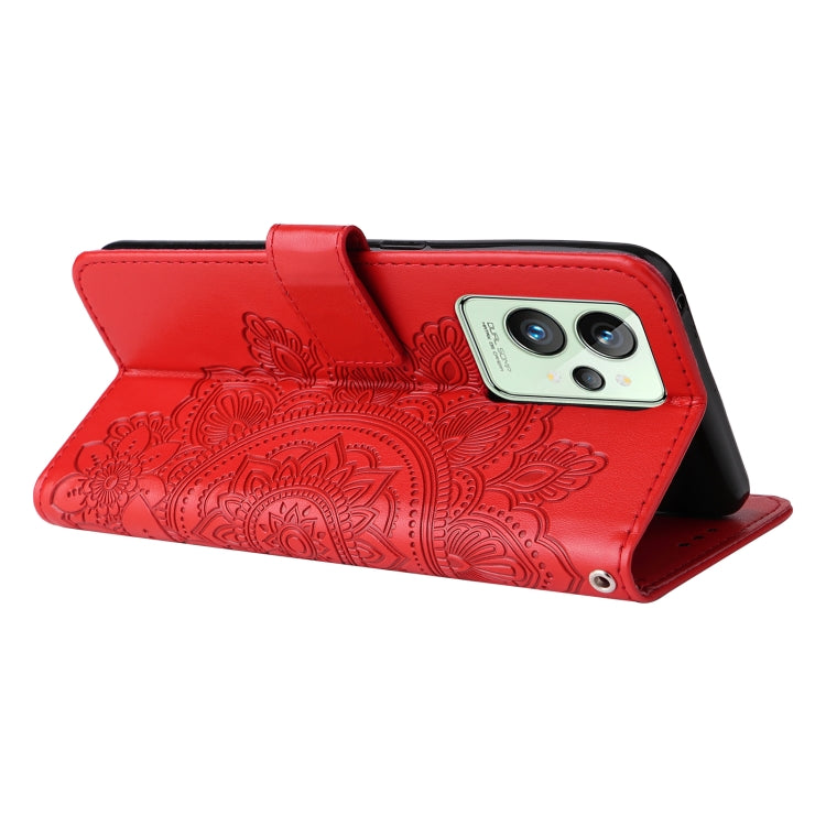 For OPPO Realme GT2 Pro 7-petal Flowers Embossing Pattern Horizontal Flip Leather Case