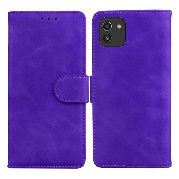 For Samsung Galaxy A03 166mm Skin Feel Pure Color Flip Leather Phone Case