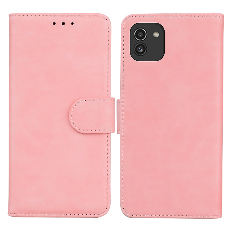 For Samsung Galaxy A03 164mm Skin Feel Pure Color Flip Leather Phone Case