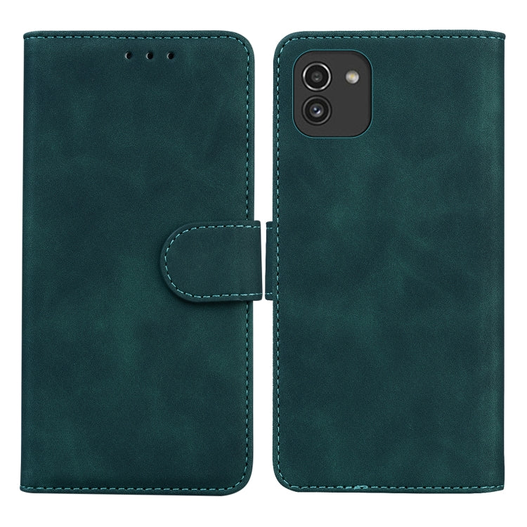 For Samsung Galaxy A03 164mm Skin Feel Pure Color Flip Leather Phone Case