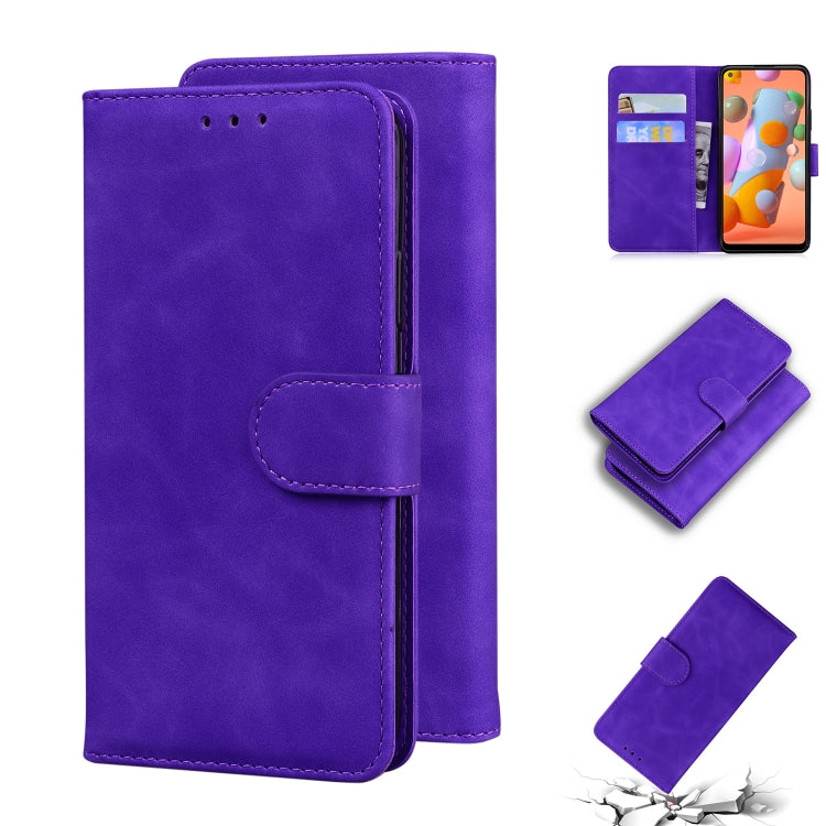 For Samsung Galaxy A11 EU Version Skin Feel Pure Color Flip Leather Phone Case