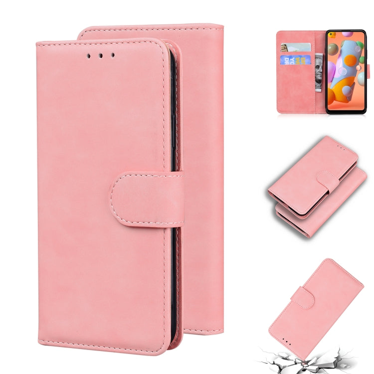 For Samsung Galaxy A11 EU Version Skin Feel Pure Color Flip Leather Phone Case