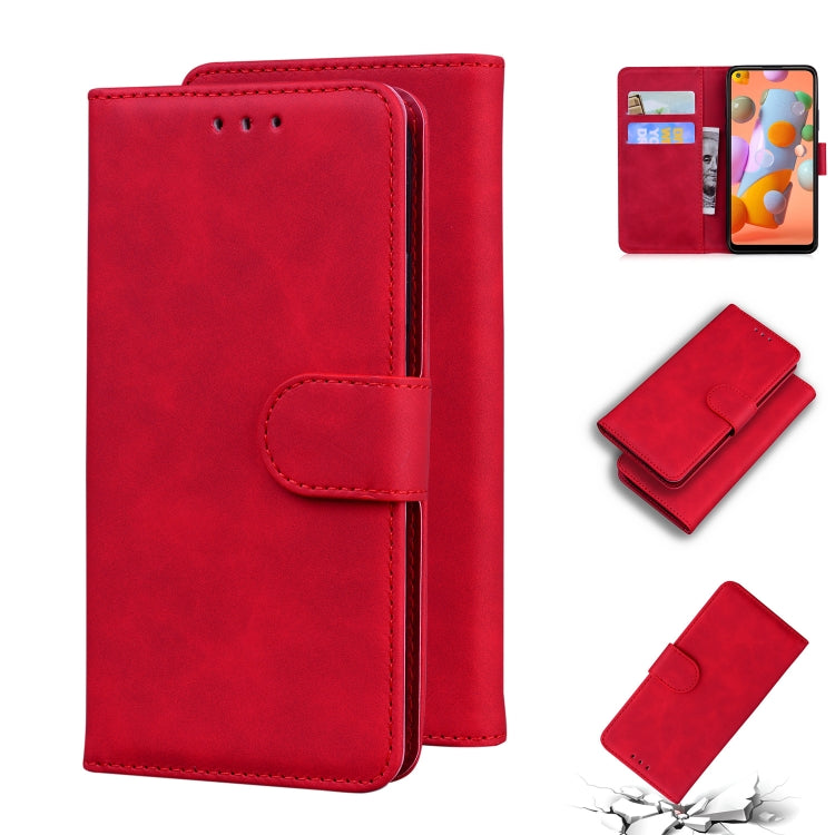 For Samsung Galaxy A11 EU Version Skin Feel Pure Color Flip Leather Phone Case