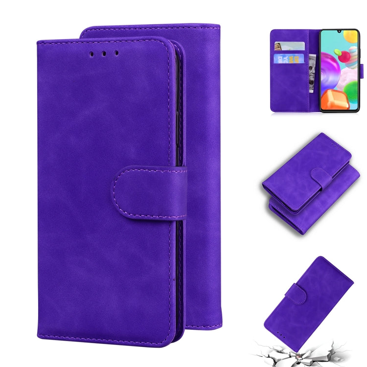 For Samsung Galaxy A41 Skin Feel Pure Color Flip Leather Phone Case