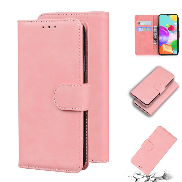 For Samsung Galaxy A41 Skin Feel Pure Color Flip Leather Phone Case