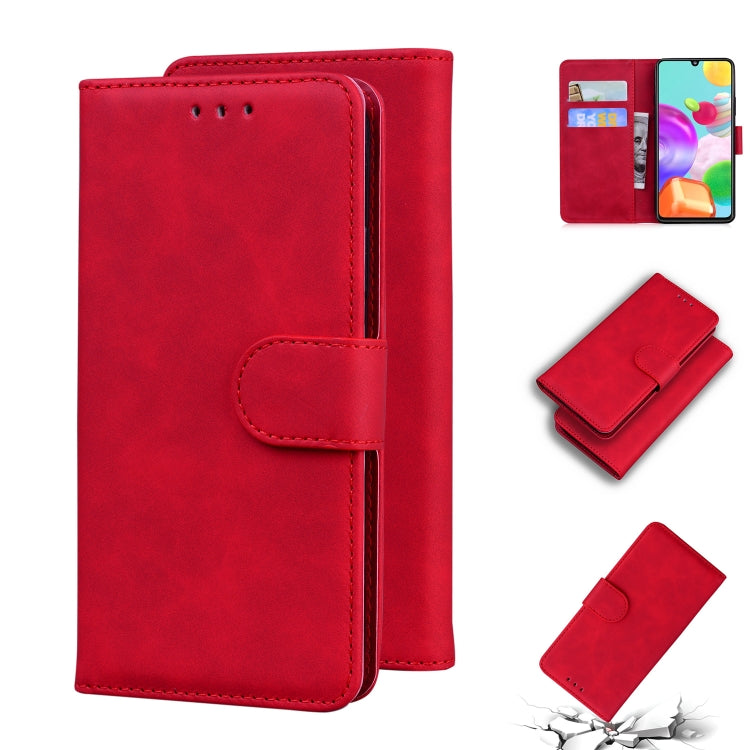 For Samsung Galaxy A41 Skin Feel Pure Color Flip Leather Phone Case