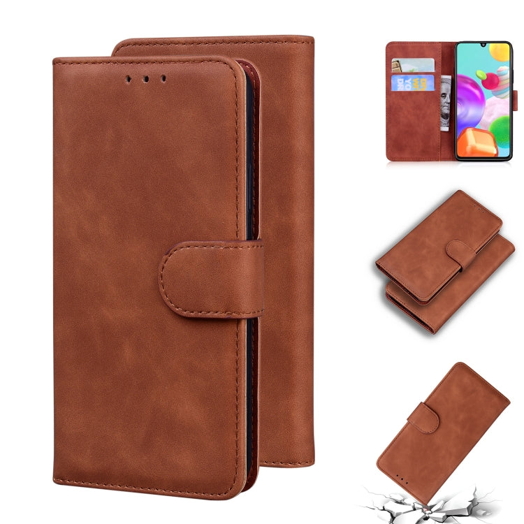 For Samsung Galaxy A41 Skin Feel Pure Color Flip Leather Phone Case