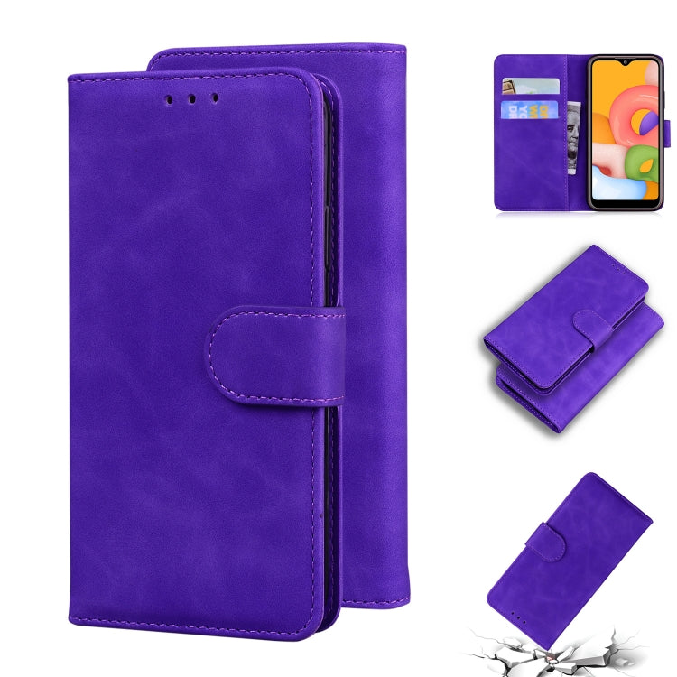 For Samsung Galaxy A01 Skin Feel Pure Color Flip Leather Phone Case