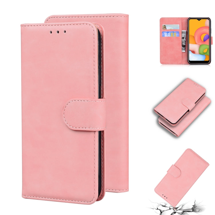 For Samsung Galaxy A01 Skin Feel Pure Color Flip Leather Phone Case