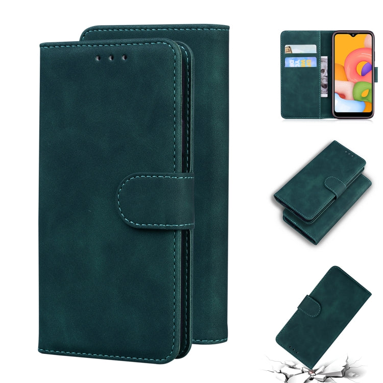For Samsung Galaxy A01 Skin Feel Pure Color Flip Leather Phone Case