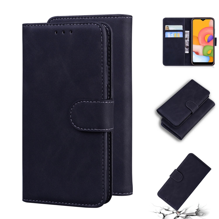 For Samsung Galaxy A01 Skin Feel Pure Color Flip Leather Phone Case