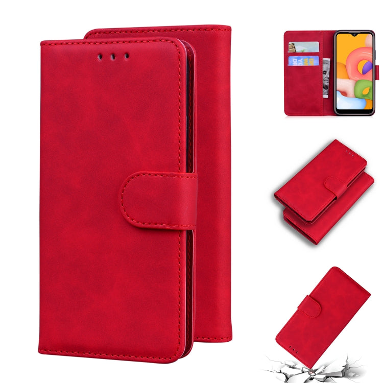 For Samsung Galaxy A01 Skin Feel Pure Color Flip Leather Phone Case