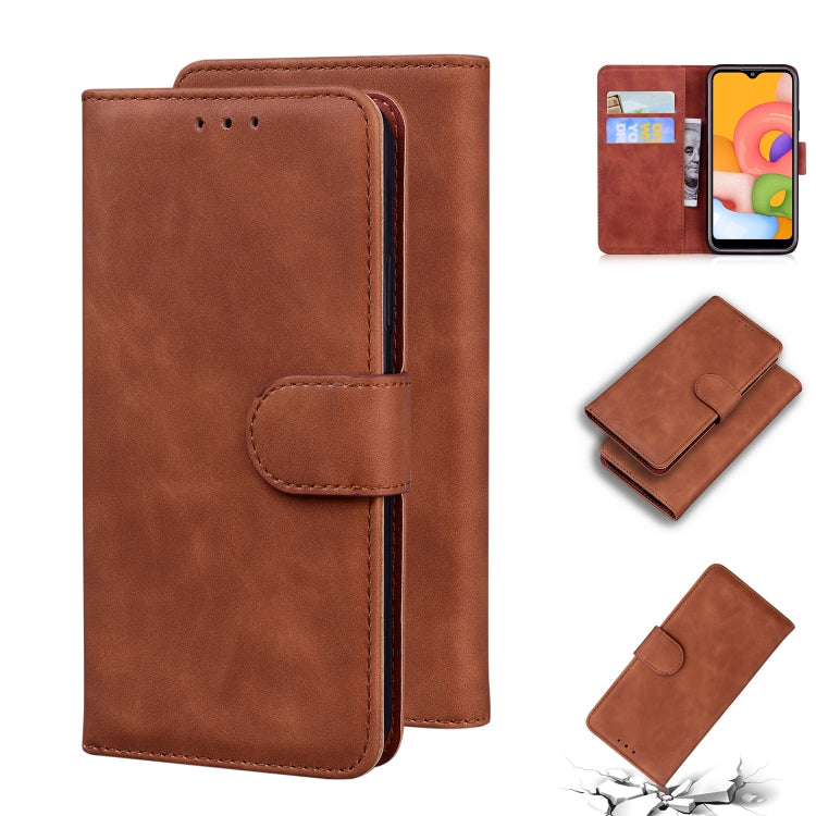 For Samsung Galaxy A01 Skin Feel Pure Color Flip Leather Phone Case
