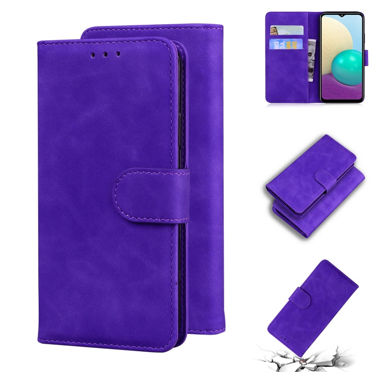 For Samsung Galaxy A02 / M02 Skin Feel Pure Color Flip Leather Phone Case