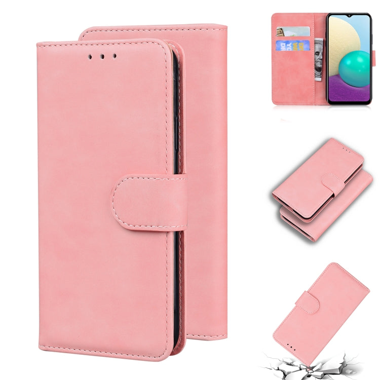 For Samsung Galaxy A02 / M02 Skin Feel Pure Color Flip Leather Phone Case