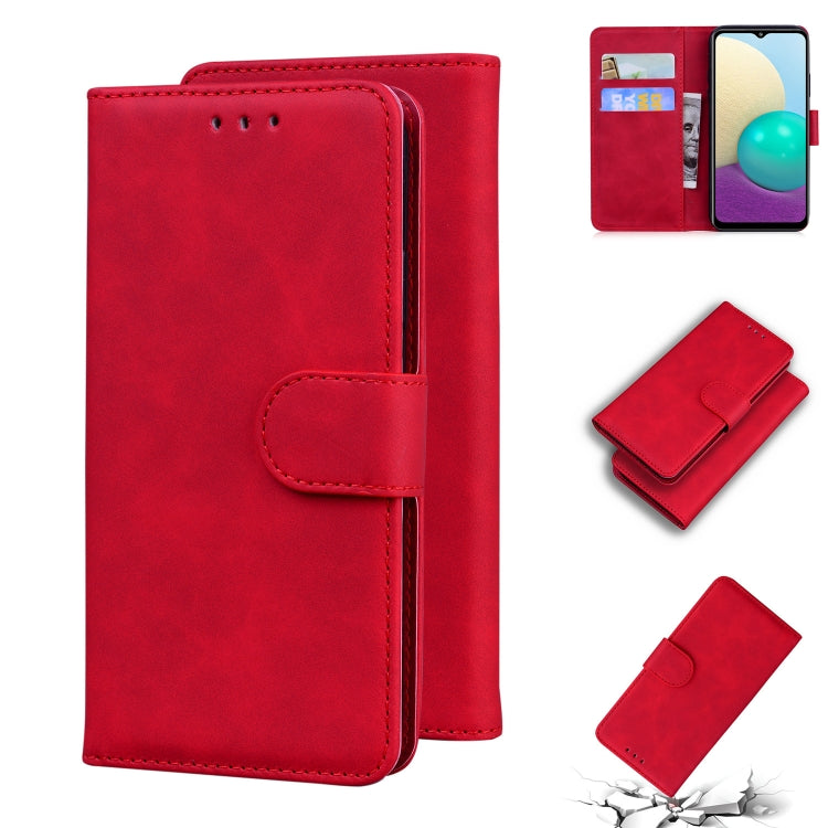 For Samsung Galaxy A02 / M02 Skin Feel Pure Color Flip Leather Phone Case