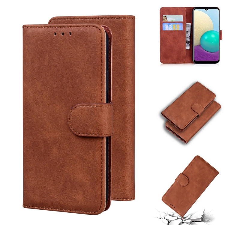 For Samsung Galaxy A02 / M02 Skin Feel Pure Color Flip Leather Phone Case