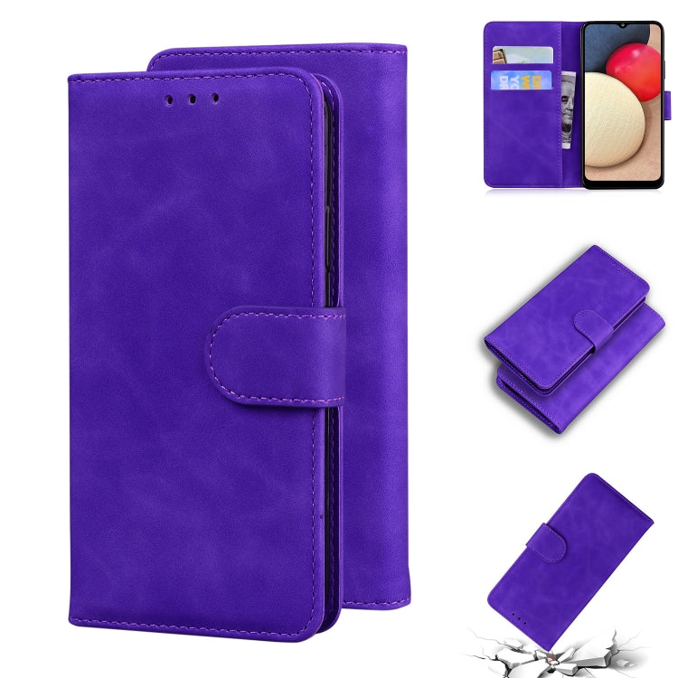 For Samsung Galaxy A02s 164.2mm Skin Feel Pure Color Flip Leather Phone Case