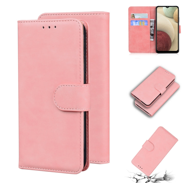 For Samsung Galaxy A12 5G Skin Feel Pure Color Flip Leather Phone Case